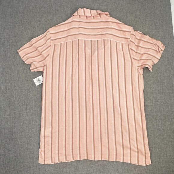 NEW! Mens AND NOW THIS Button Down Shirt Striped Peachy Small Rayon Collared - Picture 8 of 9